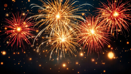 Naklejka premium New Year's Fireworks Display Illuminating Night Sky Happy Holiday Background Illustration