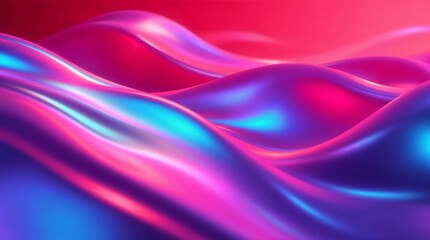 Fototapeta premium Dynamic digital art of iridescent colors flowing over abstract red gradient waves.
