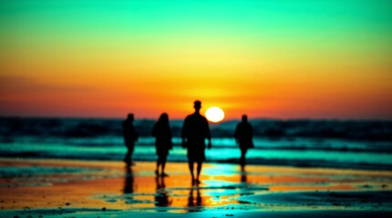 Fototapeta premium silhouette of a people on the beach