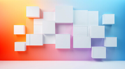 Obraz premium Futuristic Art Floating White Rectangular Shapes on Colorful Gradient Wall