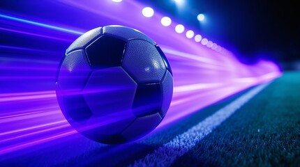 Naklejka premium A long exposure photograph depicting a football's fiery trail, blurred by motion