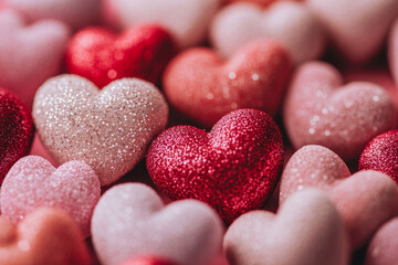 Fototapeta premium Sparkling pink and red hearts create romantic atmosphere for Valentines Day