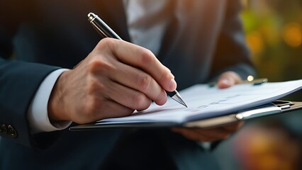 A businessman giving the final approval on a project checklist. The design highlights the importance of thorough verification and is perfect for showcasing your commitment to delivering work.