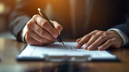 A businessman giving the final approval on a project checklist. The design highlights the importance of thorough verification and is perfect for showcasing your commitment to delivering work.