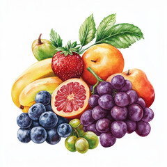 Fresh fruits watercolor painting with vibrant colors and details