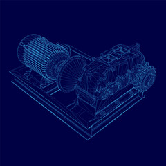 Electric generator motor wireframe. Vector 3d isometric. Creative illustration design