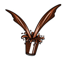 brown liquid spilled into the glass vector illustration