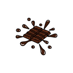 chocolate bar with melted chocolate splashes vector illustration