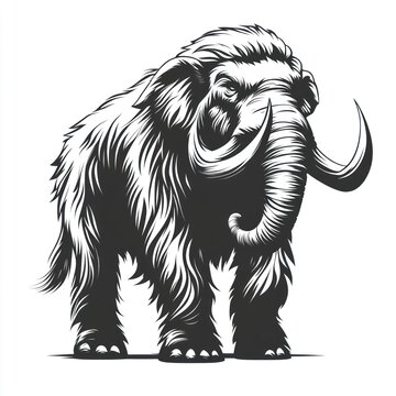 recommend clip art: Woolly mammoth illustration, black and white, detailed.