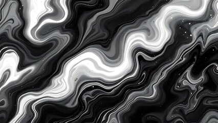 Fototapeta premium Beautiful Black and White Liquid Swirls with White Particles. Luxurious Art Wallpaper. Generative AI.