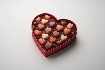 Heart shaped box of chocolates filled with assorted heart shaped candies