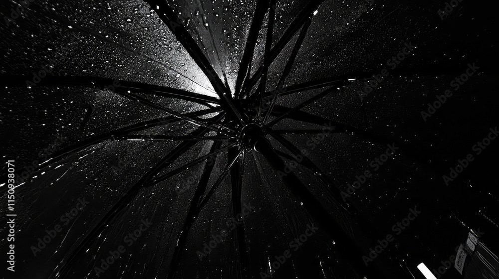Aufkleber captivating view of umbrella structure with raindrops creating a dramatic black and white contrast f