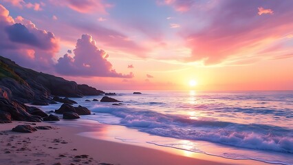 Fototapeta premium Dream getaway Resort. Well-being background with Serene Sunset Beach.