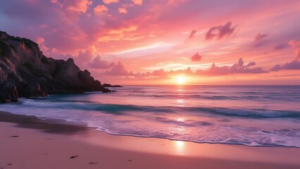 Obraz premium Dream getaway Resort. Well-being background with Serene Sunset Beach.