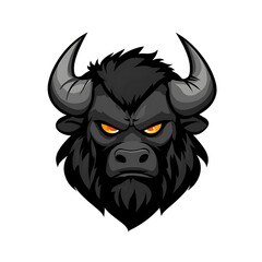 Angry Black Bison Mascot Logo. Powerful Animal Head Design.