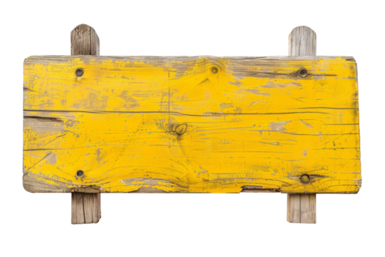 Yellow wooden sign board isolated on white or transparent background