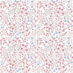 Red seamless floral pattern on white background, vintage style, vector.