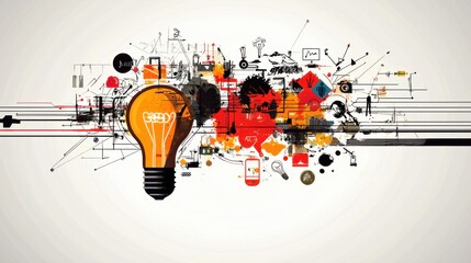 Illuminating Creativity - Pop Art Lightbulb Surrounded by Vibrant Innovation Icons