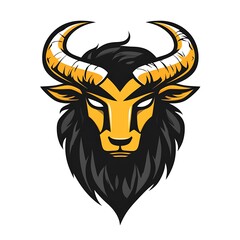 Fototapeta premium Mythical Bull Head Logo. Powerful, Golden Bull Mascot.