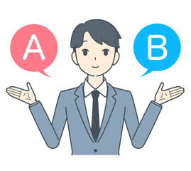 AとBの選択肢を選ぶビジネスマン