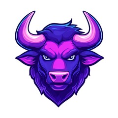 Purple Bull Mascot Head. Powerful and Aggressive Design.