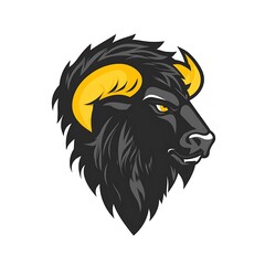Fototapeta premium Black buffalo head logo. Powerful animal mascot design.