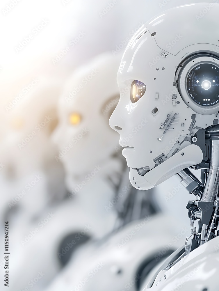 Poster futuristic robots in a high-tech laboratory environment