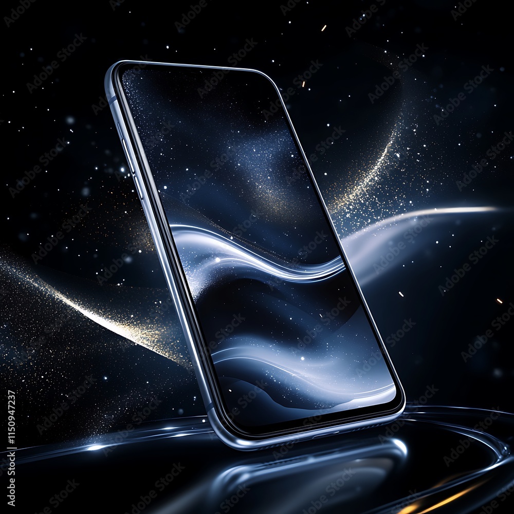 Aufkleber futuristic smartphone displaying vibrant abstract wave patterns