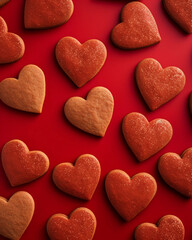 Obraz premium Heart-shaped Valentine's Day Cookies on a Red Surface