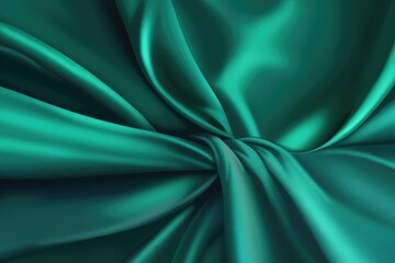 Obraz premium Teal green satin fabric texture background for design, close-up view with blank copy space on the right, ideal for web banner creating. Smooth satin fabric, delicate texture, attractive teal green col