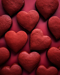 Obraz premium Heart-shaped Valentine's Day Cookies on a Red Surface