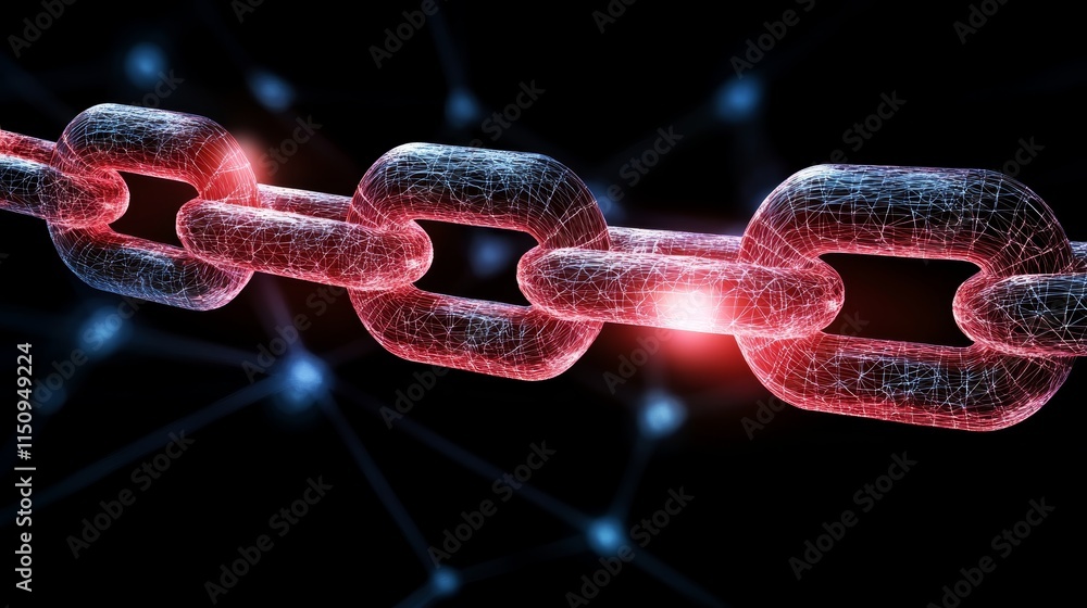 Aufkleber intriguing interplay of light and shadow, a metallic chain illuminated by vibrant red glow emanating