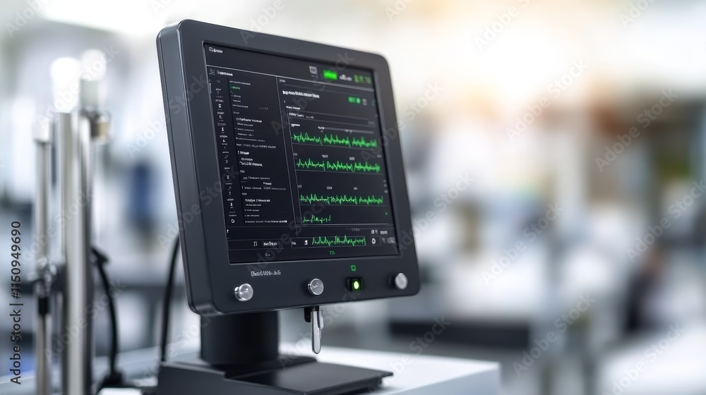Poster closeup of a modern computer monitor displaying vibrant image on screen in contemporary workspace