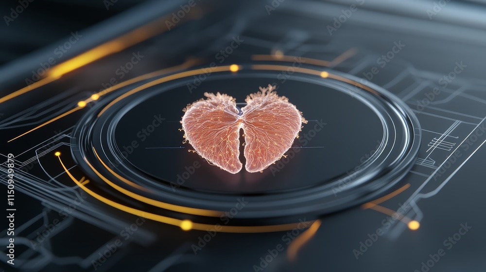 Poster heart of technology, a closeup of heartshaped computer component, symbolizing the core of digital pr