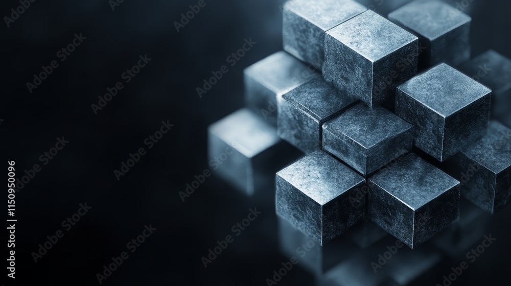 Poster a metallic cube on dark backdrop, study in geometric simplicity and minimalist design