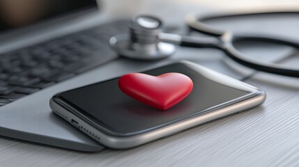 Heart symbol on mobile phone screen, a representation of connection, affection, and positive emotions in modern communication