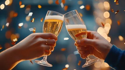 Friends are happy drinking beer and clinking glasses at a bar or pub with fireworks,countdown,Celebration New Year's Eve,Design for posters, banners and greeting cards,Luxury template,copy space.