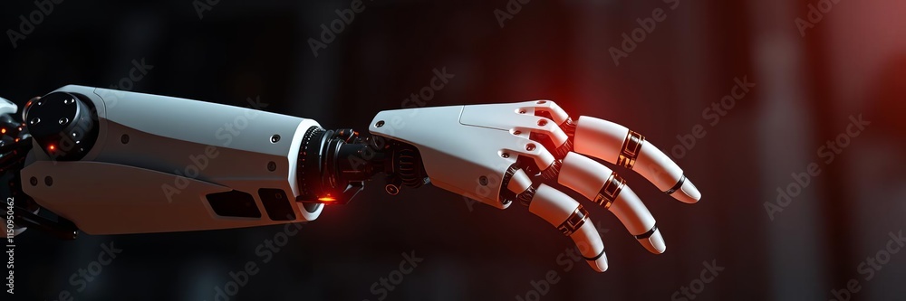 Poster advanced robotic hand with integrated ai technology, demonstrating futuristic automation and innovat