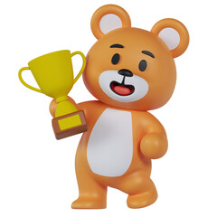 Mascot Cute Bear Bring Trophy