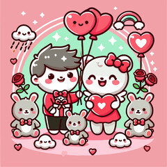 Illustration of a teddy bear and heart