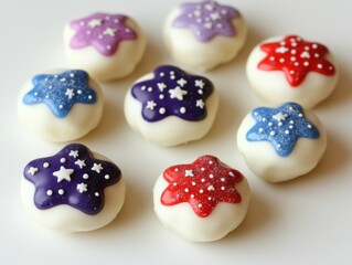 Colorful star-shaped treats decorated with icing and sprinkles, perfect for celebrations.