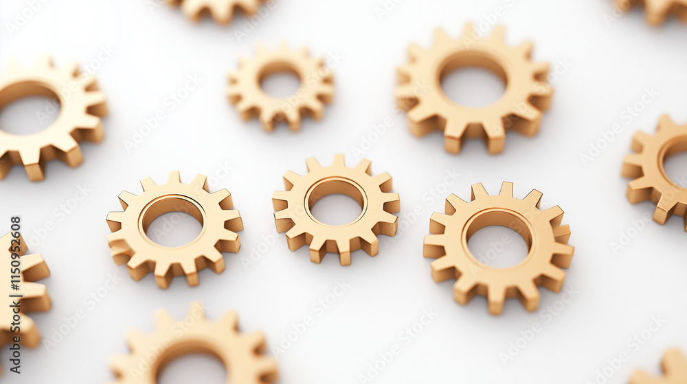 Poster golden gears: a close-up shot of several golden gears, arranged in a pattern, representing the intri