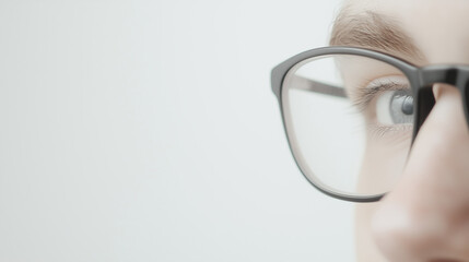 A Glimpse of Clarity:  A close-up portrait of a person's eye peering through the lens of a pair of spectacles, capturing a moment of focus, intellect, and insight.
