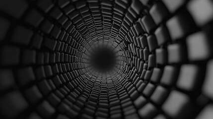 Into the Unknown:  A mesmerizing black and white photo of a tunnel, a labyrinth of repetitive shapes, leading towards the unknown.