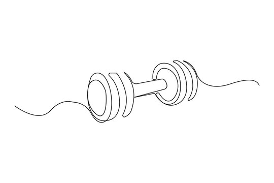recommend clip art: Minimalist dumbbell line art drawing. Gym equipment concept outline icon.