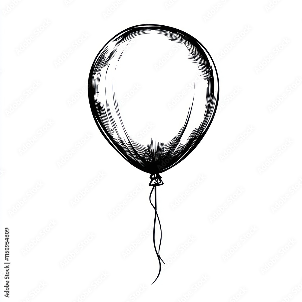 Poster sketchy balloon with string on white background.