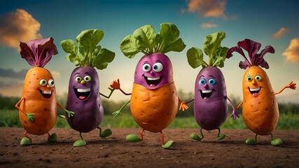 Whimsical Sweet Potato Crew: Fun and Music in a Playful Cartoon Universe