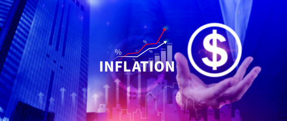 Inflation rate hike percentage concept. economic direction Concept of reducing purchasing power from inflation, Considering raising interest rates. Global economy