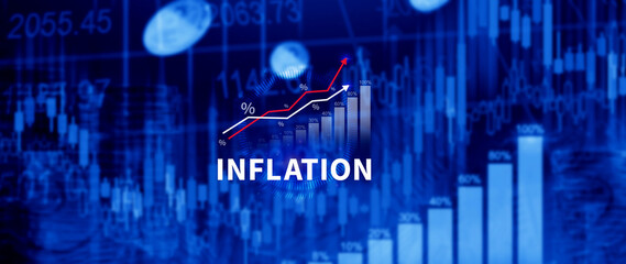 Inflation rate hike percentage concept. economic direction Concept of reducing purchasing power from inflation, Considering raising interest rates. Global economy