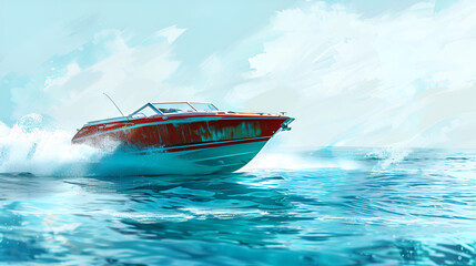 Fototapeta premium Speed Boat in Ocean, Generative Ai